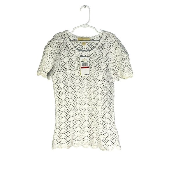 Michael Kors White Crochet Knit Short-Sleeve Top XS Lightweight - Picture 1 of 4